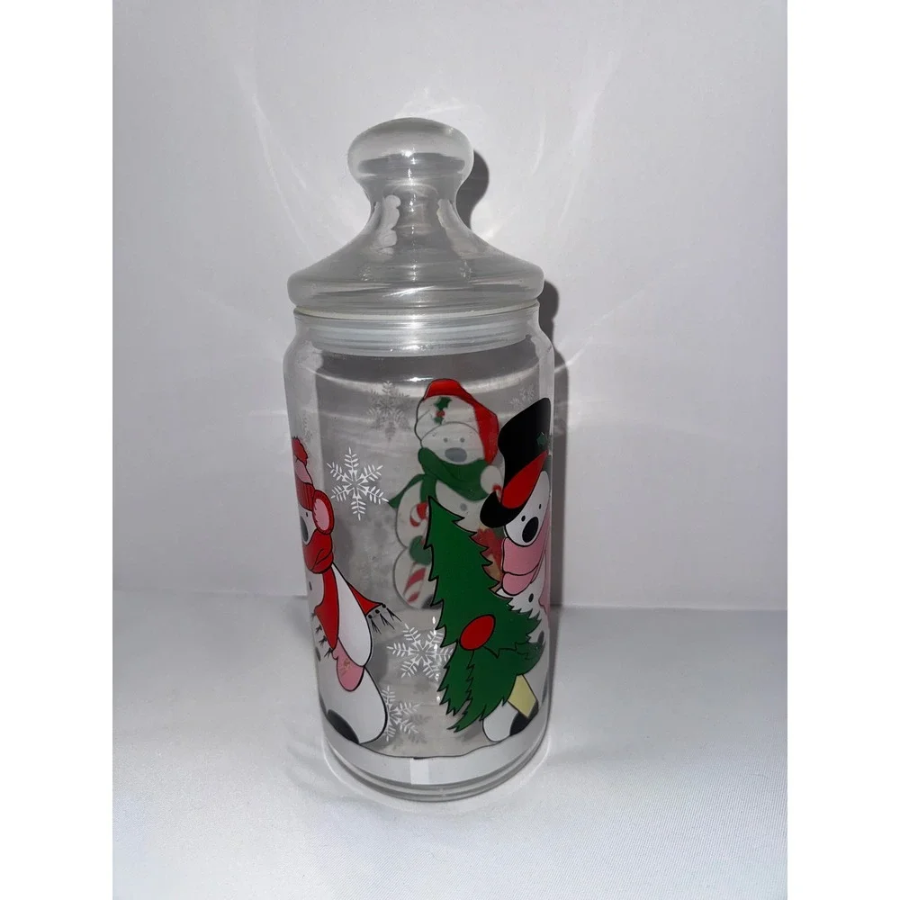 Christmas Holiday Glass Apothecary Jar Polar Bear Snowman Candy Cookie Canister